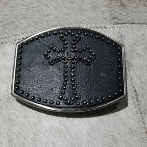 Guess Black and Silver Cross Belt Buckle